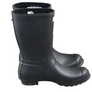 Hunter Boots Womens Size 8 Black Rain Boot Waterproof Mid-Calf Rubber Logo